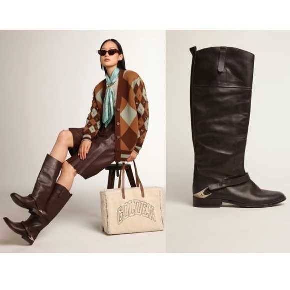 GOLDEN GOOSE Western Charlie Leather High Boot in Black cowboy boot - Picture 1 of 14
